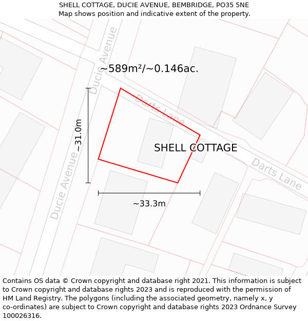 SHELL COTTAGE, DUCIE AVENUE, BEMBRIDGE, PO35 5NE: Plot and title map