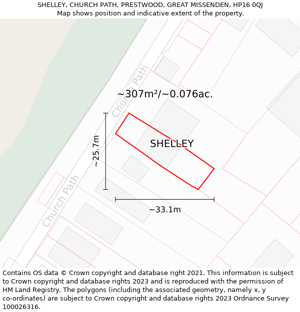 SHELLEY, CHURCH PATH, PRESTWOOD, GREAT MISSENDEN, HP16 0QJ: Plot and title map