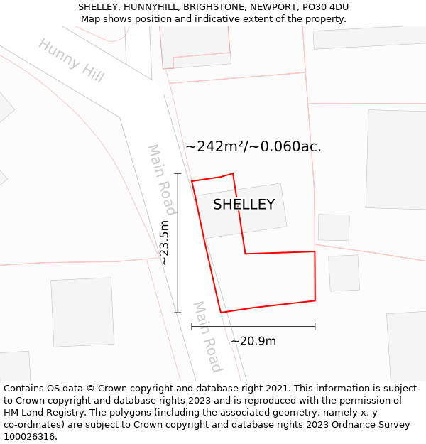 SHELLEY, HUNNYHILL, BRIGHSTONE, NEWPORT, PO30 4DU: Plot and title map