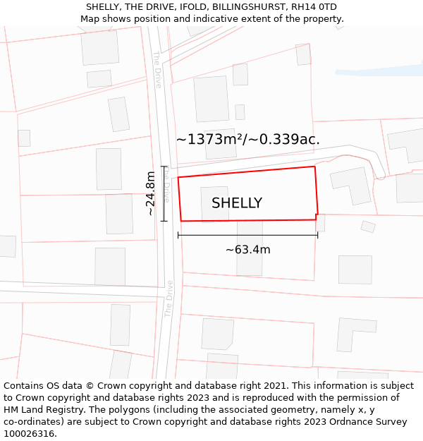 SHELLY, THE DRIVE, IFOLD, BILLINGSHURST, RH14 0TD: Plot and title map