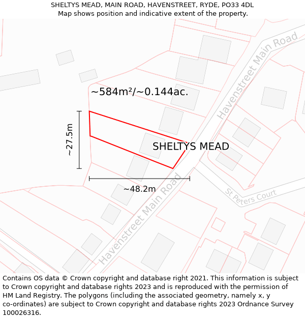 SHELTYS MEAD, MAIN ROAD, HAVENSTREET, RYDE, PO33 4DL: Plot and title map