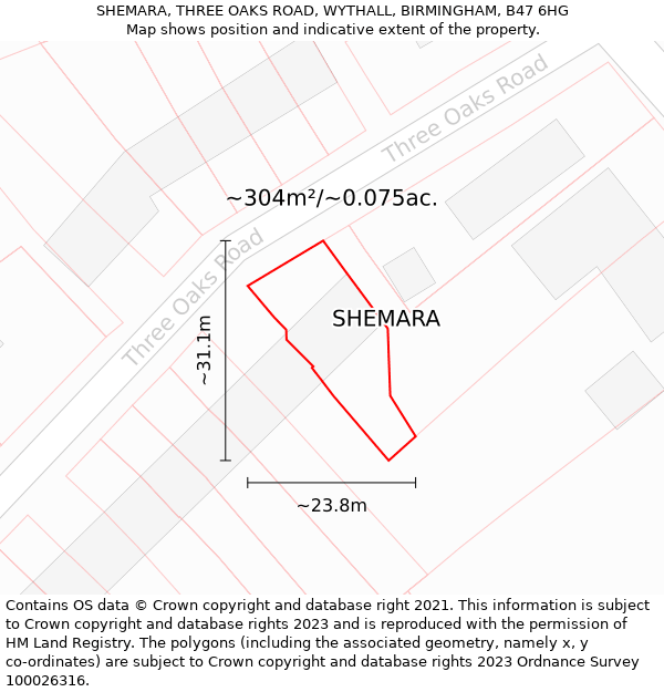 SHEMARA, THREE OAKS ROAD, WYTHALL, BIRMINGHAM, B47 6HG: Plot and title map