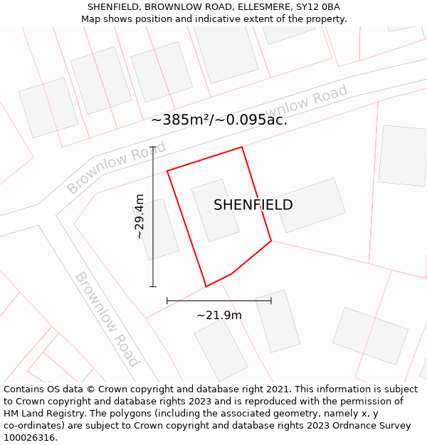 SHENFIELD, BROWNLOW ROAD, ELLESMERE, SY12 0BA: Plot and title map