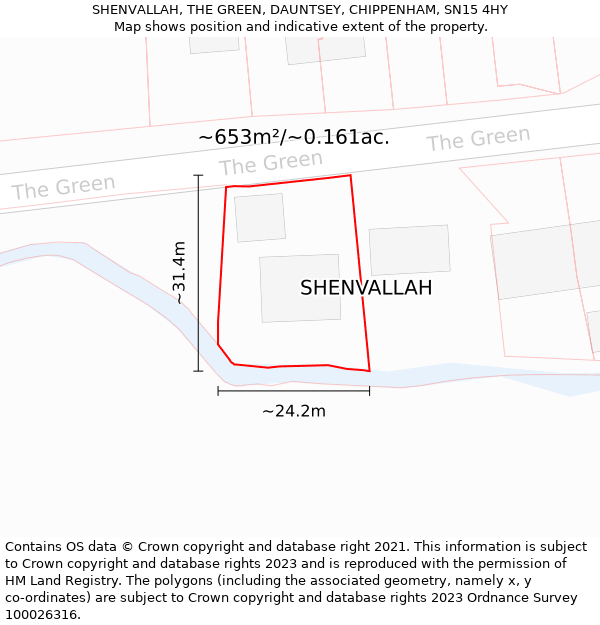 SHENVALLAH, THE GREEN, DAUNTSEY, CHIPPENHAM, SN15 4HY: Plot and title map