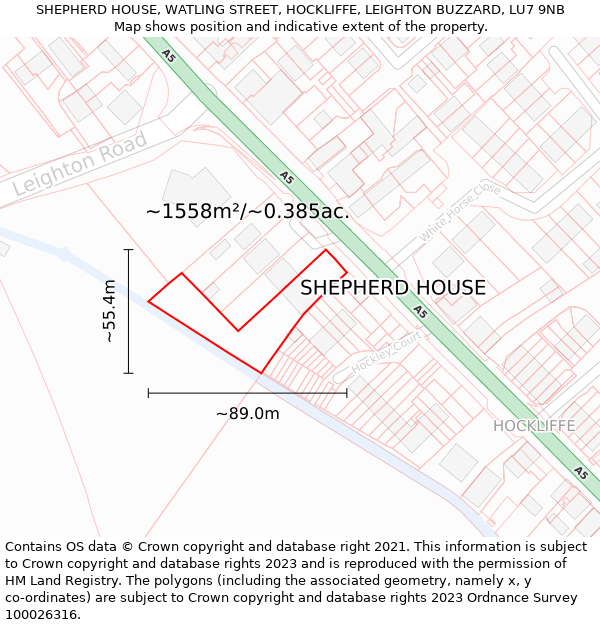 SHEPHERD HOUSE, WATLING STREET, HOCKLIFFE, LEIGHTON BUZZARD, LU7 9NB: Plot and title map