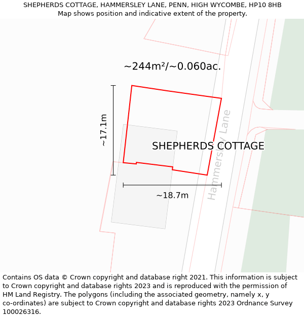 SHEPHERDS COTTAGE, HAMMERSLEY LANE, PENN, HIGH WYCOMBE, HP10 8HB: Plot and title map