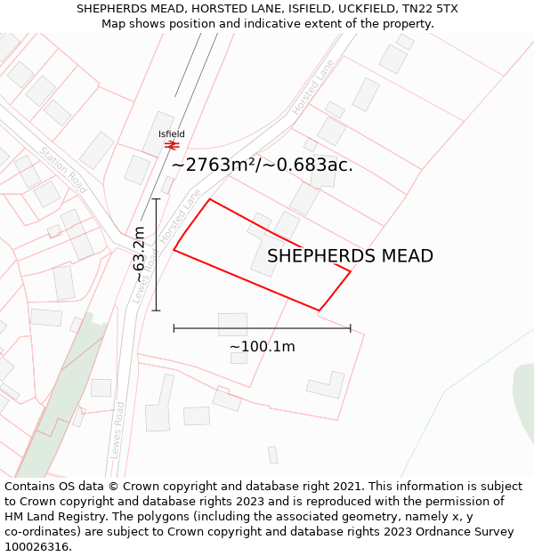SHEPHERDS MEAD, HORSTED LANE, ISFIELD, UCKFIELD, TN22 5TX: Plot and title map