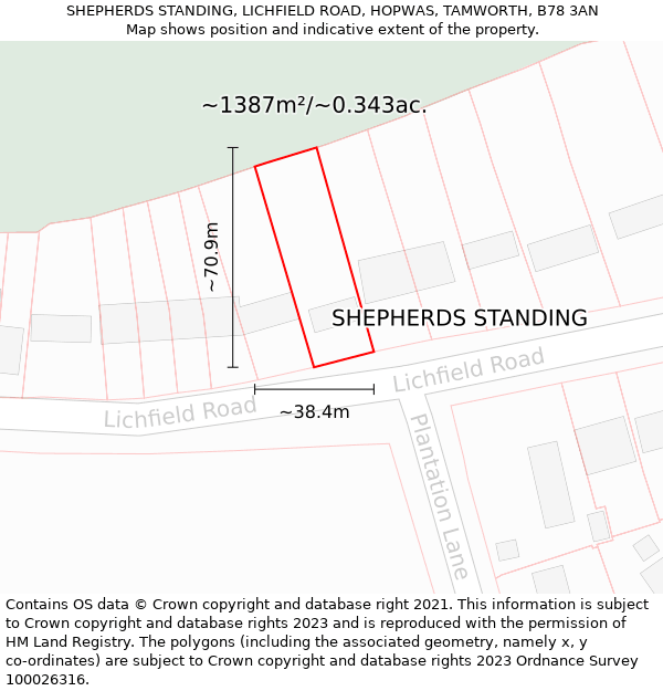 SHEPHERDS STANDING, LICHFIELD ROAD, HOPWAS, TAMWORTH, B78 3AN: Plot and title map