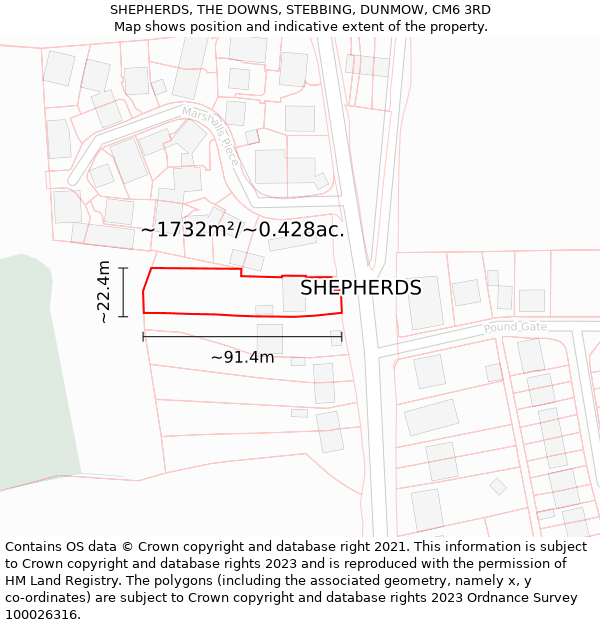 SHEPHERDS, THE DOWNS, STEBBING, DUNMOW, CM6 3RD: Plot and title map