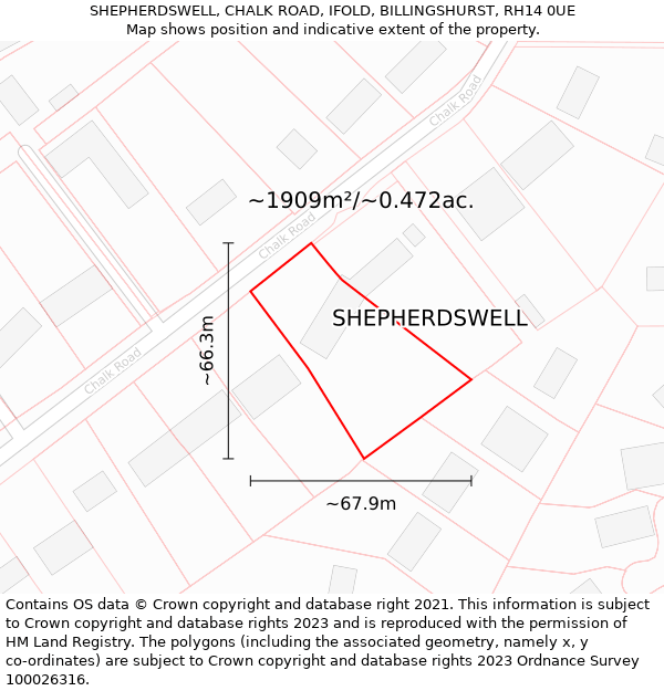 SHEPHERDSWELL, CHALK ROAD, IFOLD, BILLINGSHURST, RH14 0UE: Plot and title map