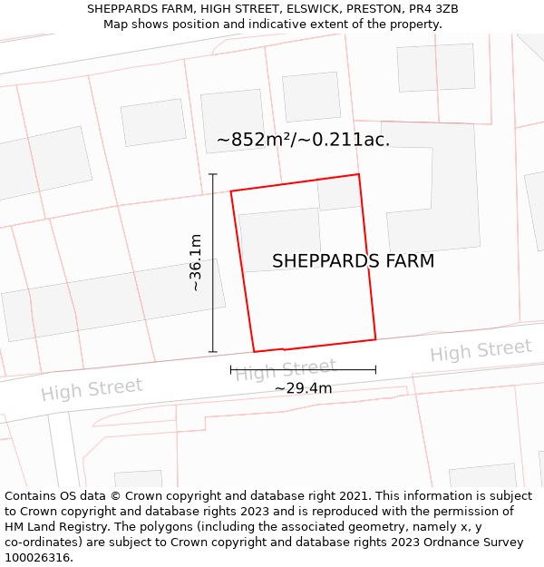 SHEPPARDS FARM, HIGH STREET, ELSWICK, PRESTON, PR4 3ZB: Plot and title map
