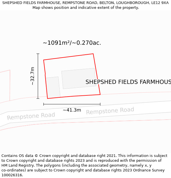 SHEPSHED FIELDS FARMHOUSE, REMPSTONE ROAD, BELTON, LOUGHBOROUGH, LE12 9XA: Plot and title map