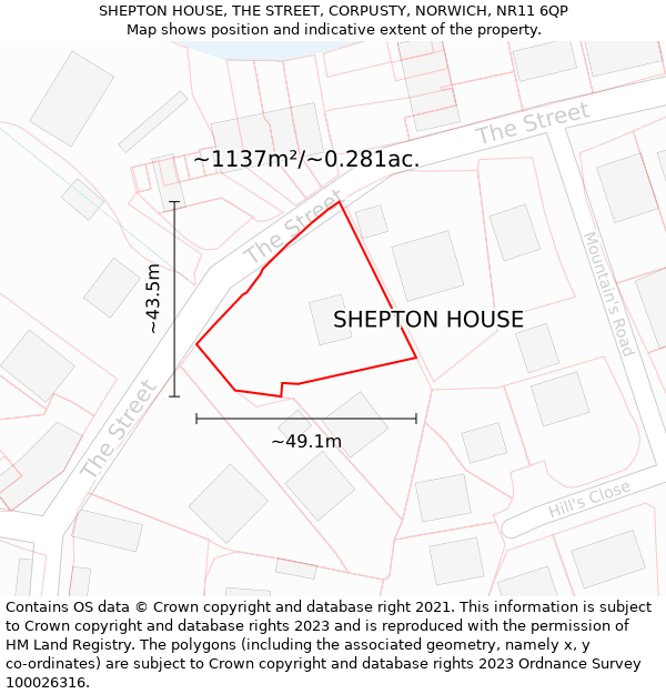 SHEPTON HOUSE, THE STREET, CORPUSTY, NORWICH, NR11 6QP: Plot and title map
