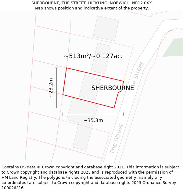 SHERBOURNE, THE STREET, HICKLING, NORWICH, NR12 0XX: Plot and title map