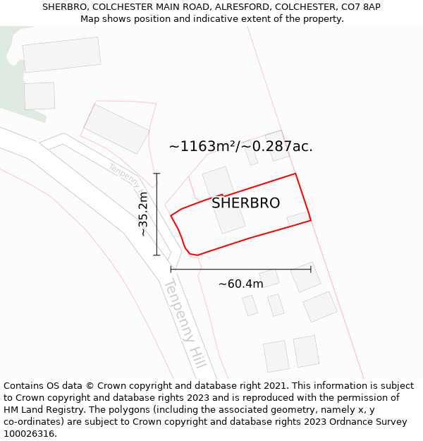 SHERBRO, COLCHESTER MAIN ROAD, ALRESFORD, COLCHESTER, CO7 8AP: Plot and title map