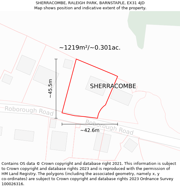 SHERRACOMBE, RALEIGH PARK, BARNSTAPLE, EX31 4JD: Plot and title map