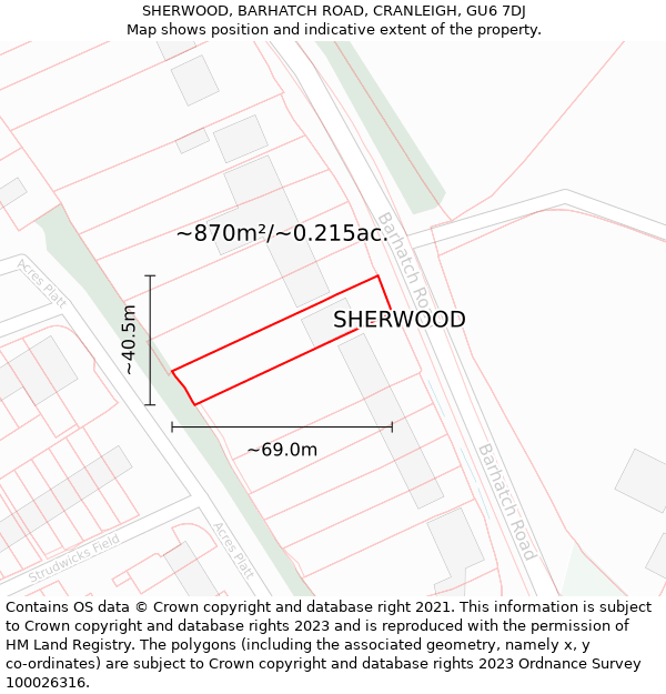 SHERWOOD, BARHATCH ROAD, CRANLEIGH, GU6 7DJ: Plot and title map