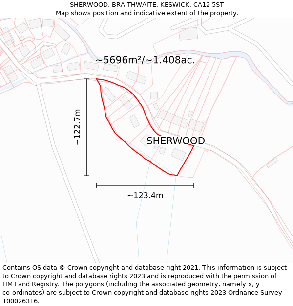 SHERWOOD, BRAITHWAITE, KESWICK, CA12 5ST: Plot and title map