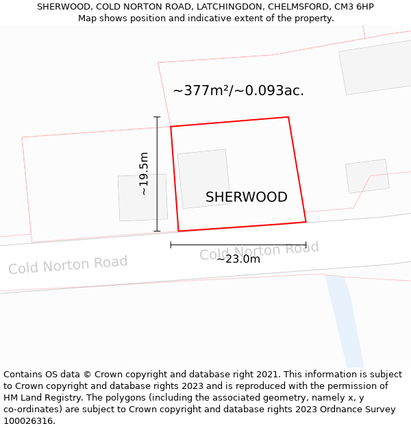 SHERWOOD, COLD NORTON ROAD, LATCHINGDON, CHELMSFORD, CM3 6HP: Plot and title map