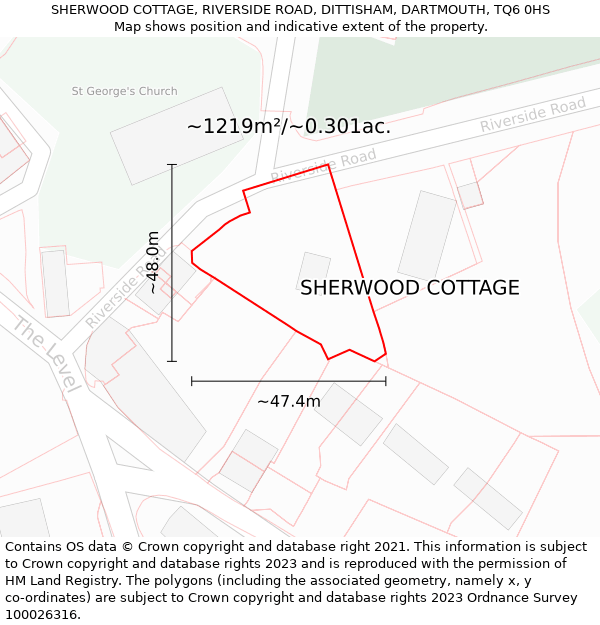 SHERWOOD COTTAGE, RIVERSIDE ROAD, DITTISHAM, DARTMOUTH, TQ6 0HS: Plot and title map