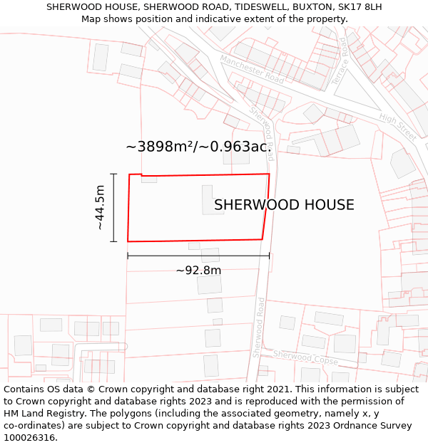 SHERWOOD HOUSE, SHERWOOD ROAD, TIDESWELL, BUXTON, SK17 8LH: Plot and title map