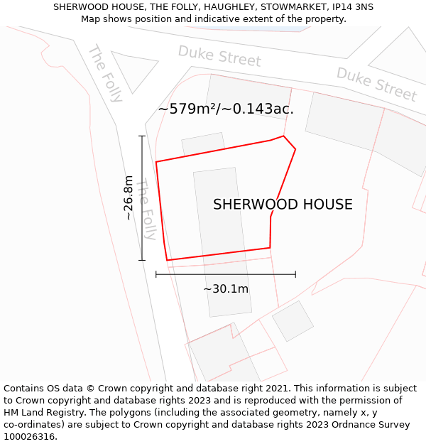 SHERWOOD HOUSE, THE FOLLY, HAUGHLEY, STOWMARKET, IP14 3NS: Plot and title map