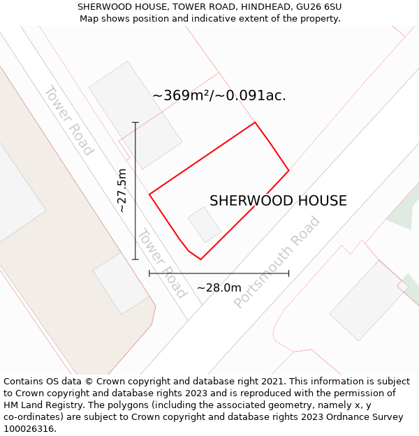 SHERWOOD HOUSE, TOWER ROAD, HINDHEAD, GU26 6SU: Plot and title map