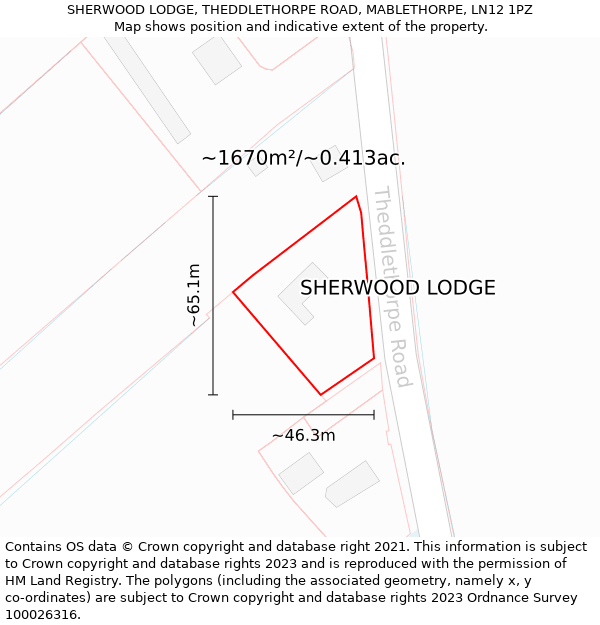 SHERWOOD LODGE, THEDDLETHORPE ROAD, MABLETHORPE, LN12 1PZ: Plot and title map