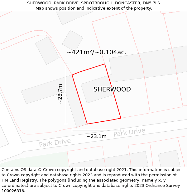 SHERWOOD, PARK DRIVE, SPROTBROUGH, DONCASTER, DN5 7LS: Plot and title map
