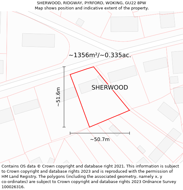 SHERWOOD, RIDGWAY, PYRFORD, WOKING, GU22 8PW: Plot and title map