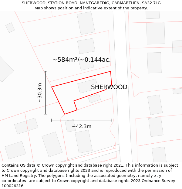 SHERWOOD, STATION ROAD, NANTGAREDIG, CARMARTHEN, SA32 7LG: Plot and title map