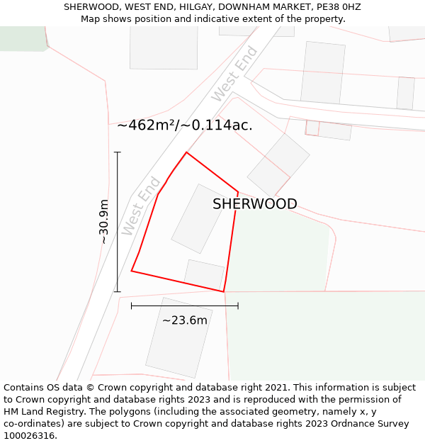 SHERWOOD, WEST END, HILGAY, DOWNHAM MARKET, PE38 0HZ: Plot and title map