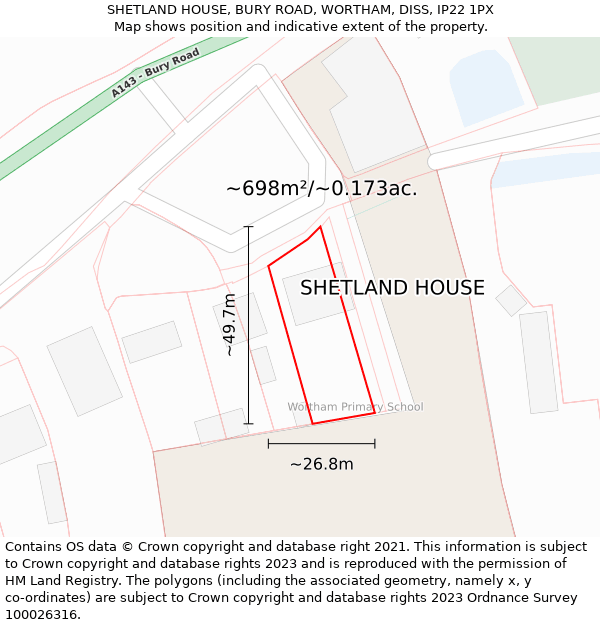 SHETLAND HOUSE, BURY ROAD, WORTHAM, DISS, IP22 1PX: Plot and title map