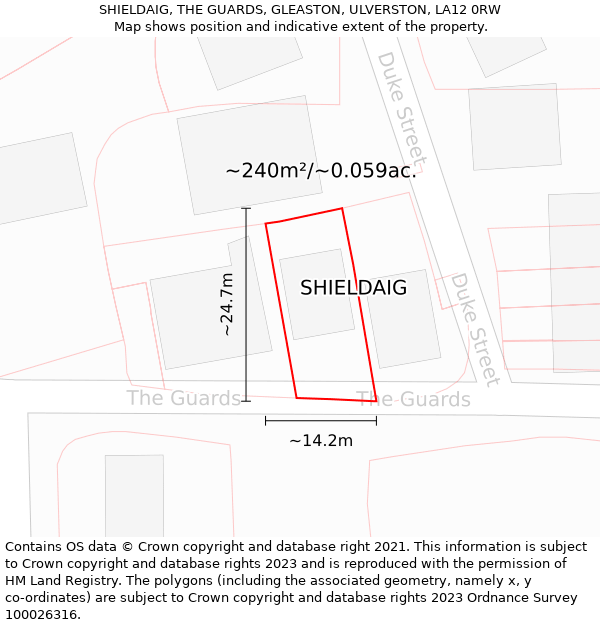 SHIELDAIG, THE GUARDS, GLEASTON, ULVERSTON, LA12 0RW: Plot and title map