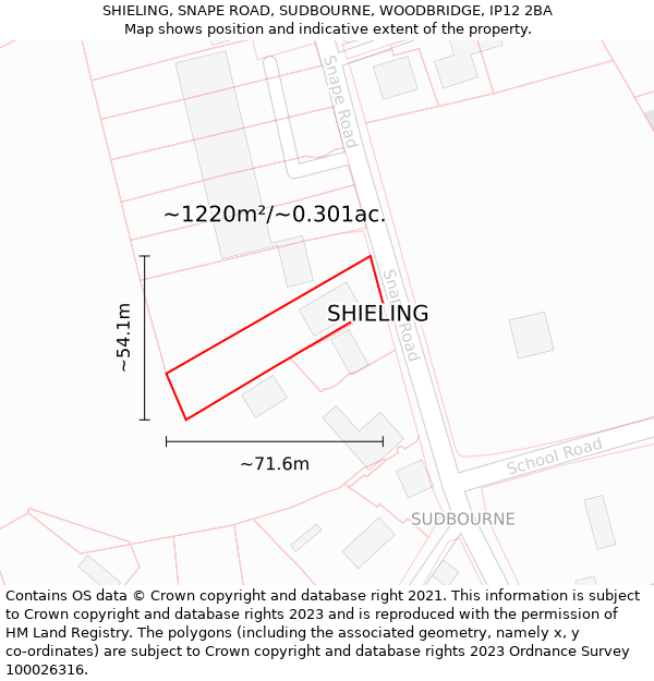 SHIELING, SNAPE ROAD, SUDBOURNE, WOODBRIDGE, IP12 2BA: Plot and title map