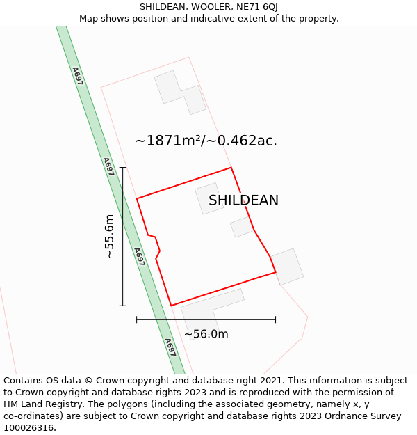 SHILDEAN, WOOLER, NE71 6QJ: Plot and title map