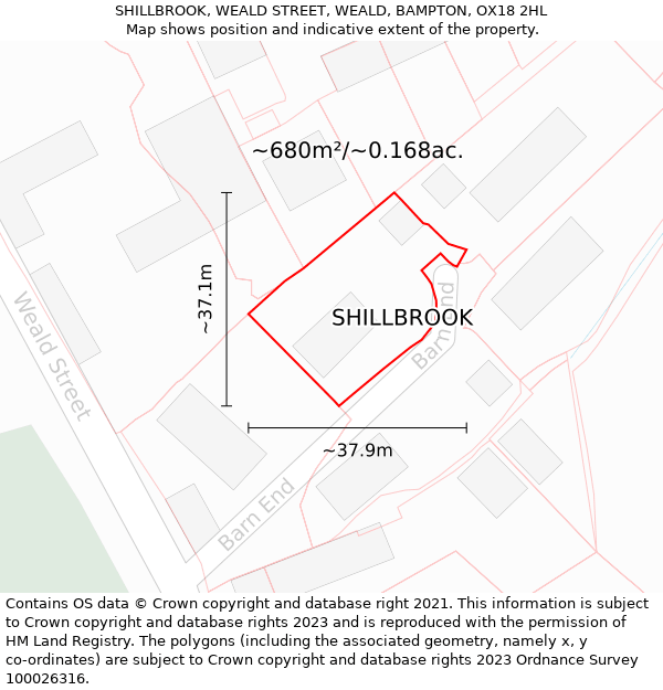 SHILLBROOK, WEALD STREET, WEALD, BAMPTON, OX18 2HL: Plot and title map