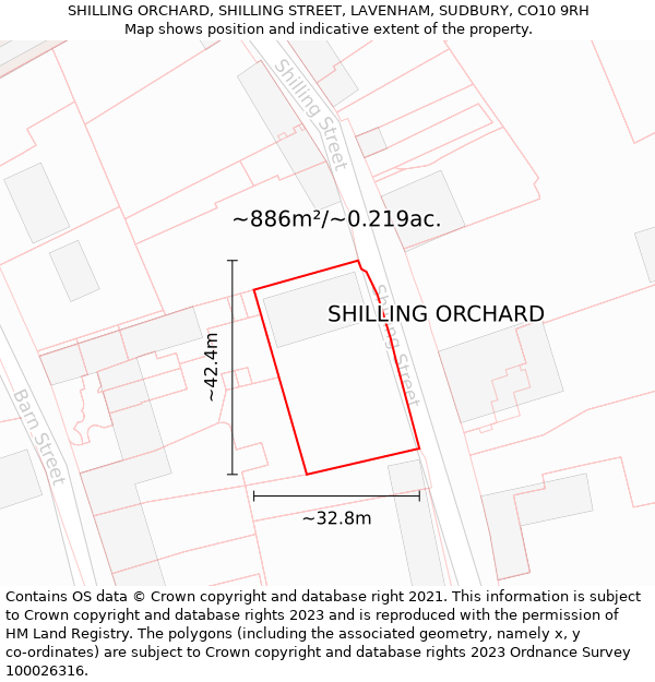 SHILLING ORCHARD, SHILLING STREET, LAVENHAM, SUDBURY, CO10 9RH: Plot and title map