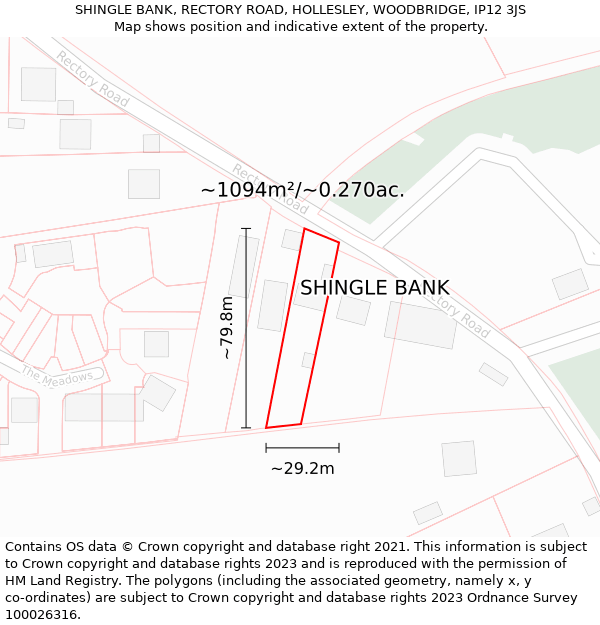 SHINGLE BANK, RECTORY ROAD, HOLLESLEY, WOODBRIDGE, IP12 3JS: Plot and title map