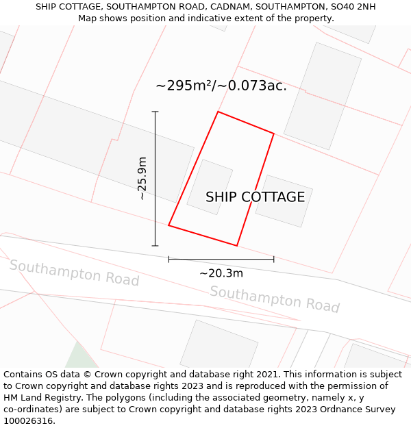 SHIP COTTAGE, SOUTHAMPTON ROAD, CADNAM, SOUTHAMPTON, SO40 2NH: Plot and title map