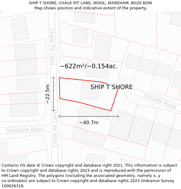 SHIP T SHORE, CHALK PIT LANE, WOOL, WAREHAM, BH20 6DW: Plot and title map
