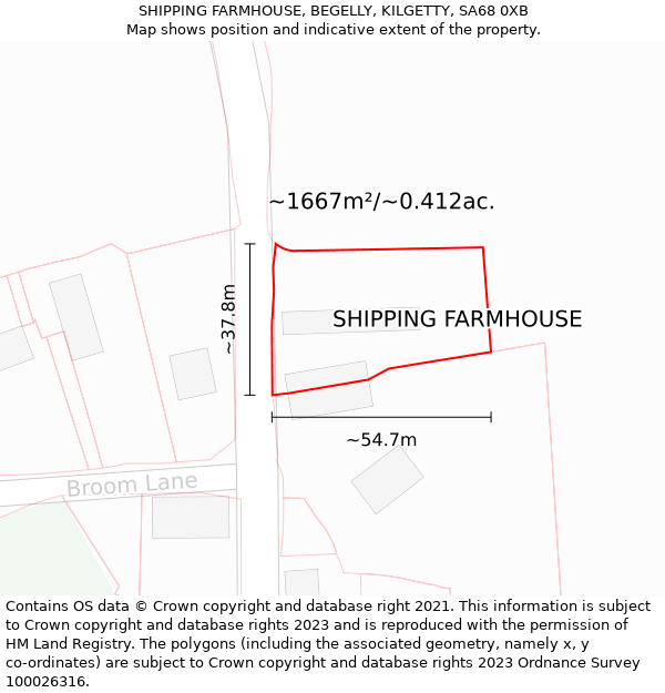 SHIPPING FARMHOUSE, BEGELLY, KILGETTY, SA68 0XB: Plot and title map