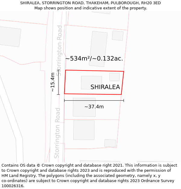 SHIRALEA, STORRINGTON ROAD, THAKEHAM, PULBOROUGH, RH20 3ED: Plot and title map