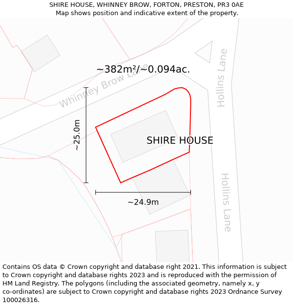 SHIRE HOUSE, WHINNEY BROW, FORTON, PRESTON, PR3 0AE: Plot and title map