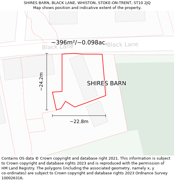 SHIRES BARN, BLACK LANE, WHISTON, STOKE-ON-TRENT, ST10 2JQ: Plot and title map