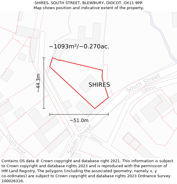 SHIRES, SOUTH STREET, BLEWBURY, DIDCOT, OX11 9PR: Plot and title map