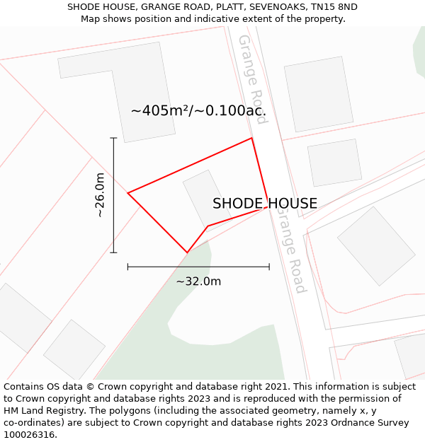 SHODE HOUSE, GRANGE ROAD, PLATT, SEVENOAKS, TN15 8ND: Plot and title map