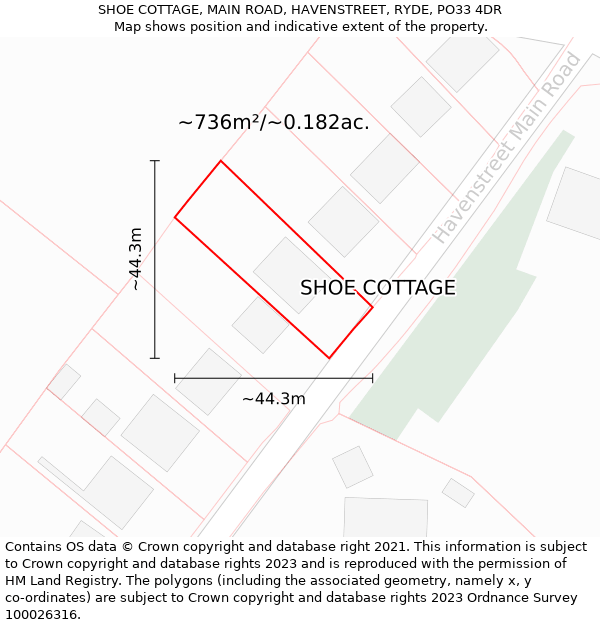 SHOE COTTAGE, MAIN ROAD, HAVENSTREET, RYDE, PO33 4DR: Plot and title map