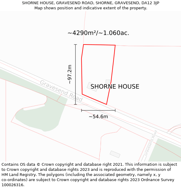 SHORNE HOUSE, GRAVESEND ROAD, SHORNE, GRAVESEND, DA12 3JP: Plot and title map