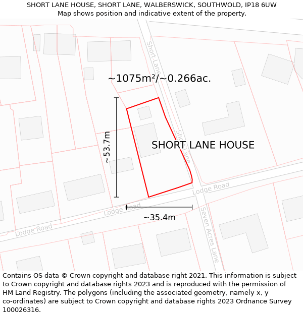 SHORT LANE HOUSE, SHORT LANE, WALBERSWICK, SOUTHWOLD, IP18 6UW: Plot and title map